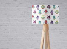 Load image into Gallery viewer, White with a Multicoloured Robot Design, Ceiling or Table Lamp Shade - Shadow bright

