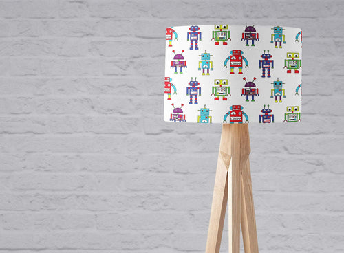White with a Multicoloured Robot Design, Ceiling or Table Lamp Shade - Shadow bright