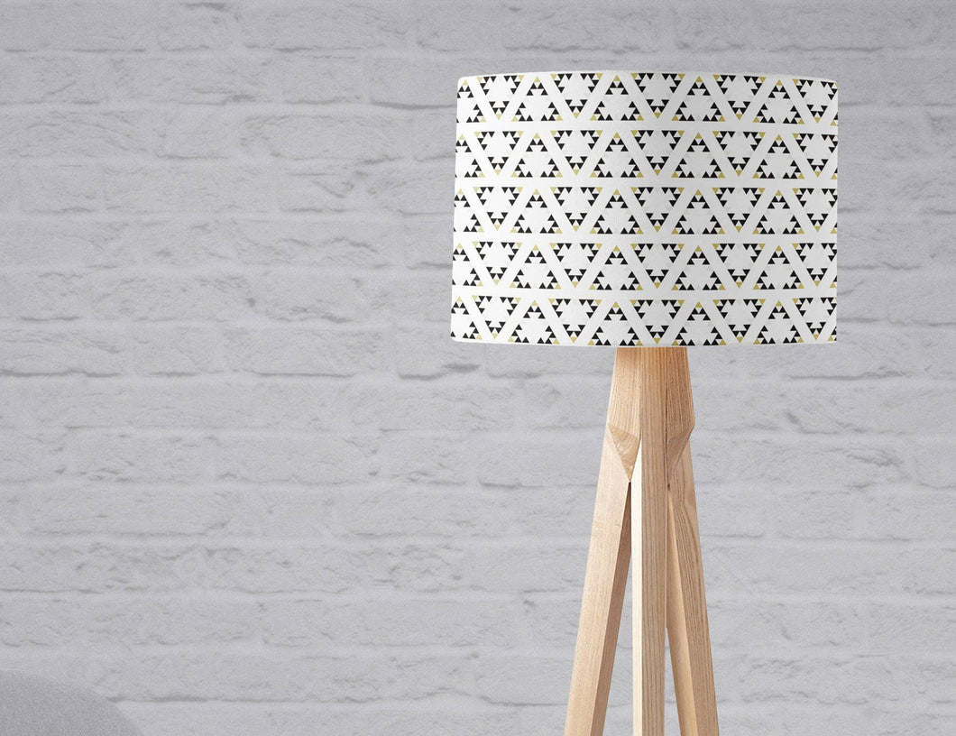 White Lampshade with a Black and Gold Triangle Design, Ceiling or Table Lamp Shade - Shadow bright