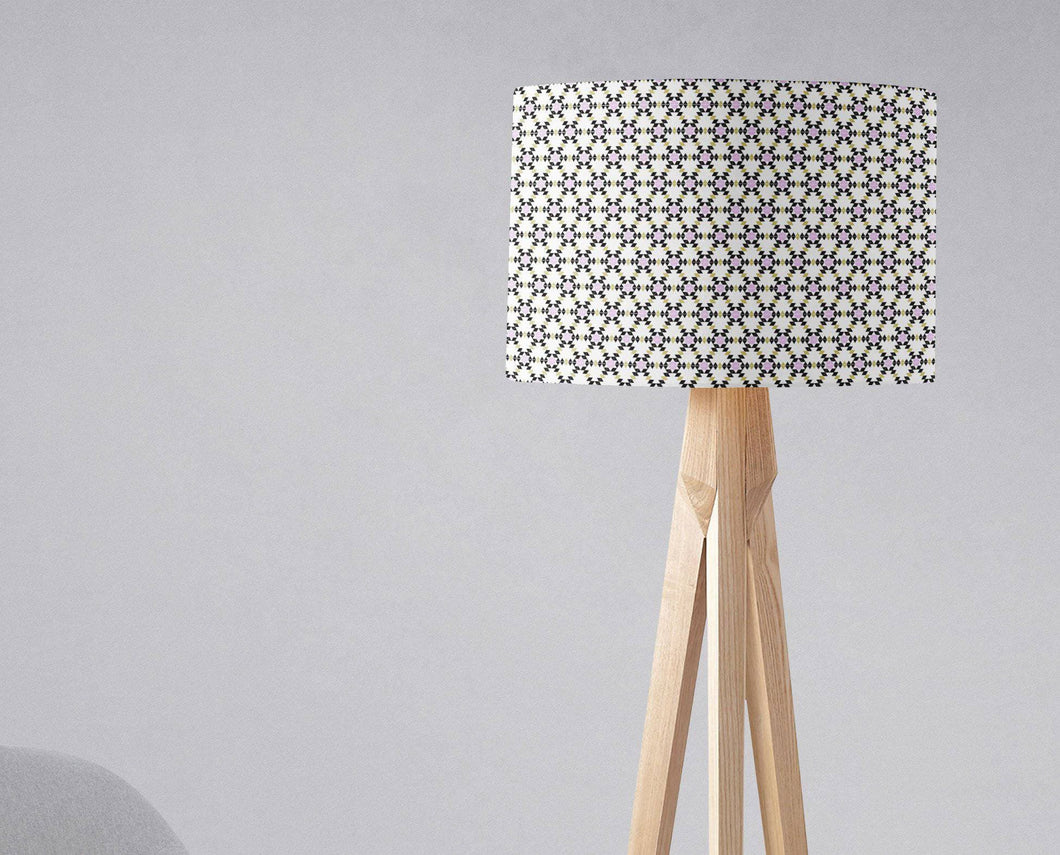 White Lampshade with a Black and Pink Geometric Design, Ceiling or Table Lamp Shade - Shadow bright