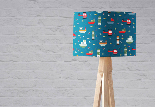Mid Blue Seaside Theme Design Lampshade, Ceiling or Table Lamp Shade - Shadow bright