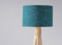 Load image into Gallery viewer, Teal Lampshade with White Lines Geometric Design, Ceiling or Table Lamp - Shadow bright
