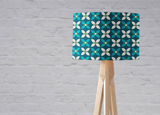 Blue and White Geometric Flowers Lampshade, Ceiling or Table Lamp Shade - Shadow bright