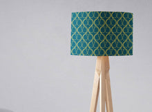 Load image into Gallery viewer, Dark Blue Lampshade with a Yellow Geometric Design, Ceiling or Table Lamp Shade - Shadow bright
