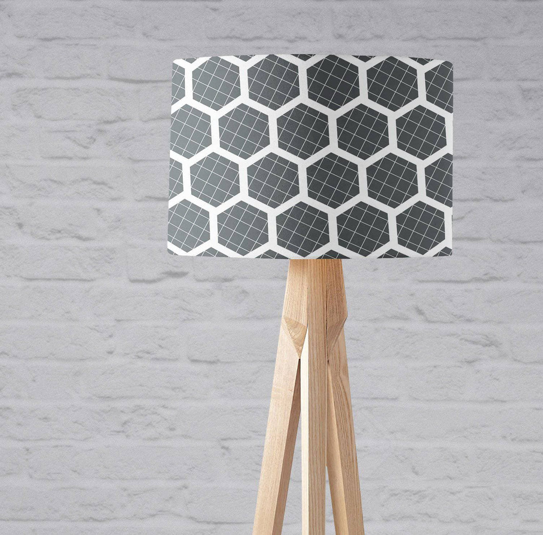 Grey with White Hexagons Design Lampshade, Ceiling or Table Lamp Shade - Shadow bright