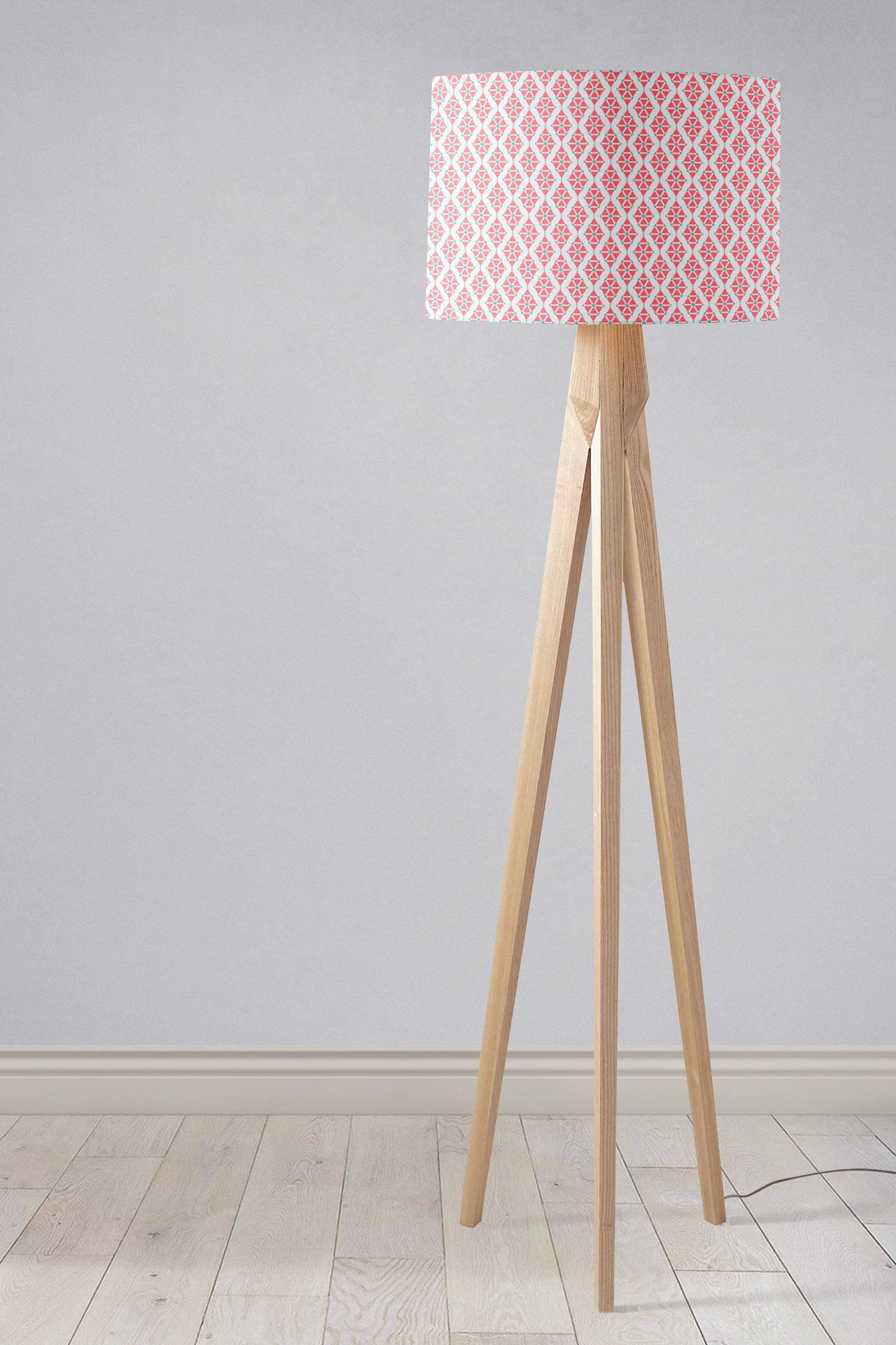 Pink Lampshade with a White Geometric Design, Ceiling or Table Light Shade - Shadow bright