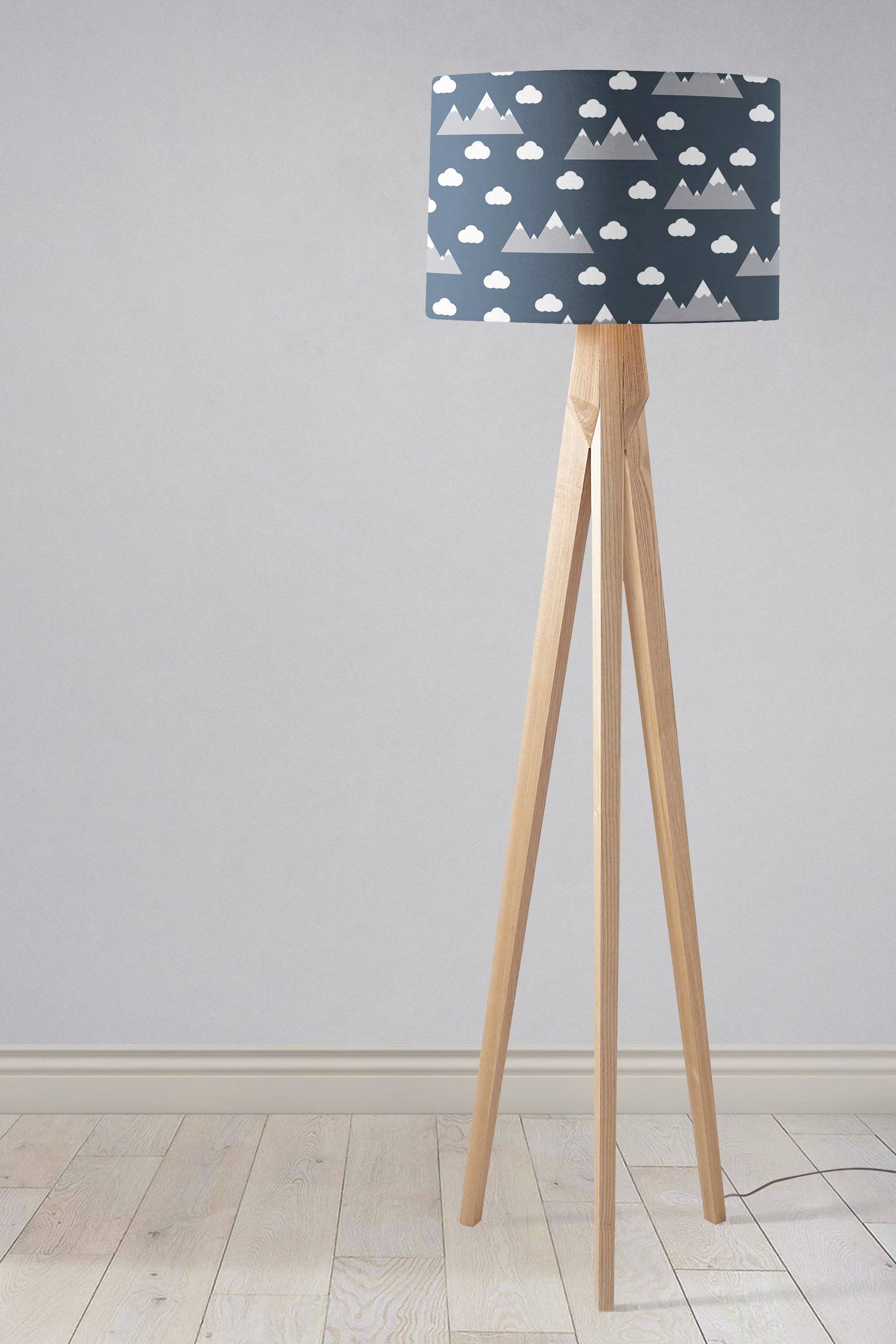 Navy Blue Lampshade with a Clouds and Mountains Design, Ceiling or Table Lamp Shade - Shadow bright