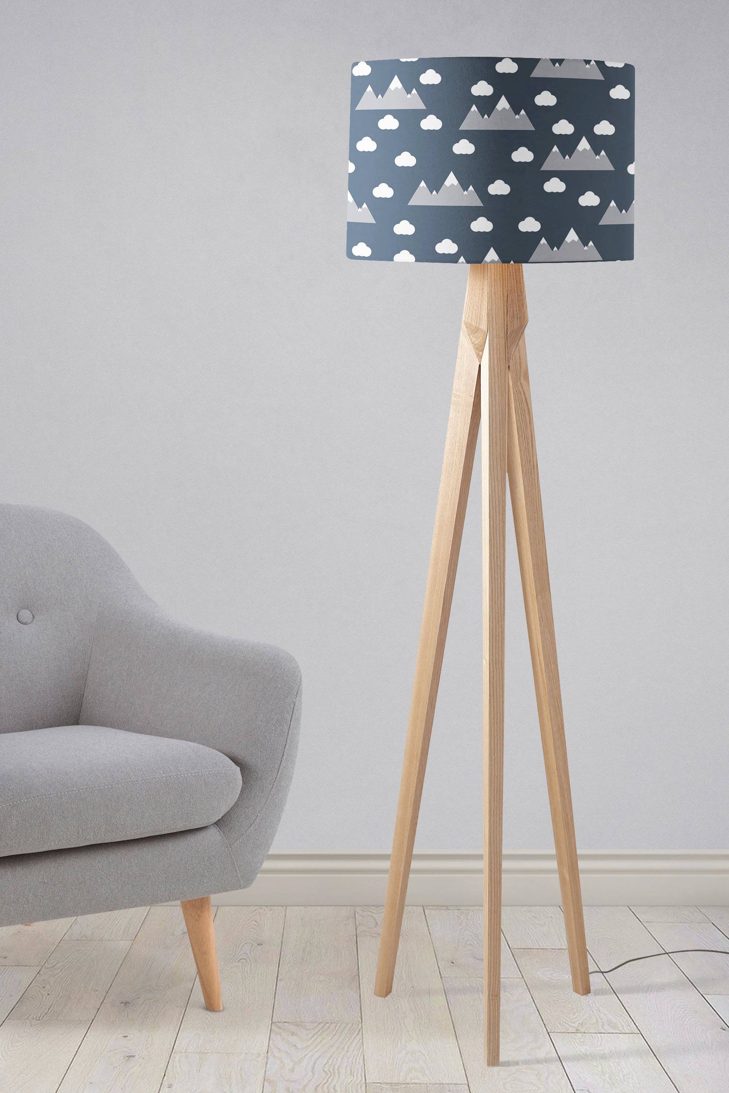 Navy Blue Lampshade with a Clouds and Mountains Design, Ceiling or Table Lamp Shade - Shadow bright