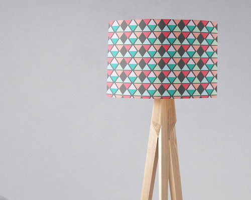 Grey Lampshade with a Pink, Peach and Blue Geometric Design, Ceiling or  Table Lamp Shade - Shadow bright