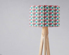 Load image into Gallery viewer, Grey Lampshade with a Pink, Peach and Blue Geometric Design, Ceiling or  Table Lamp Shade - Shadow bright
