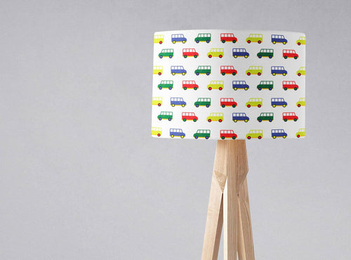 White with Multicoloured Camper Vans Design Lampshade, Ceiling or Table Lamp Shade - Shadow bright
