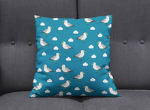 Load image into Gallery viewer, Mid-Blue Cushion with a Seagulls Design, Throw  Pillow - Shadow bright
