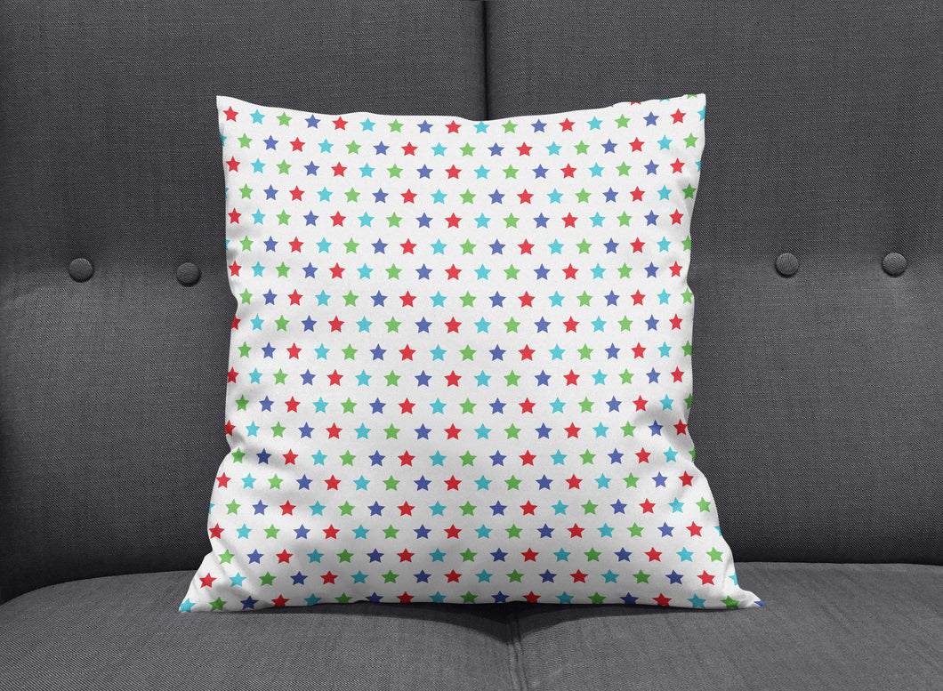 White Cushion with Multicoloured Stars Design, Throw Pillow - Shadow bright