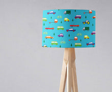 Load image into Gallery viewer, Turquoise Blue with Cars and Trees Design Lampshade, Ceiling or Table Lamp - Shadow bright
