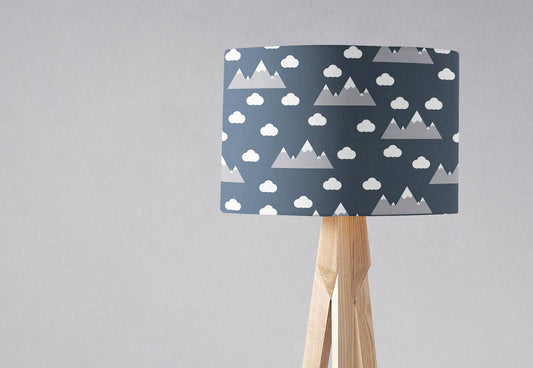 Navy Blue Lampshade with a Clouds and Mountains Design, Ceiling or Table Lamp Shade - Shadow bright