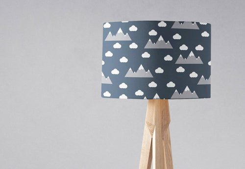 Navy Blue Lampshade with a Clouds and Mountains Design, Ceiling or Table Lamp Shade - Shadow bright