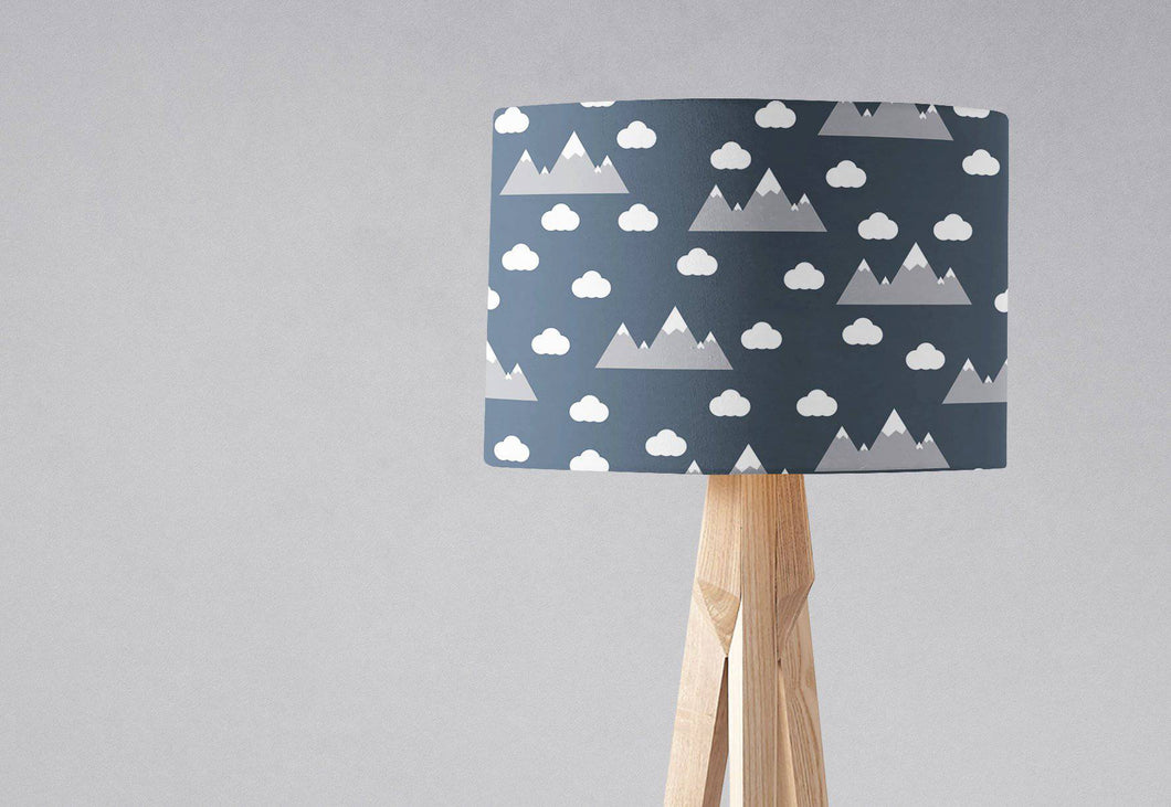 Navy Blue Lampshade with a Clouds and Mountains Design, Ceiling or Table Lamp Shade - Shadow bright