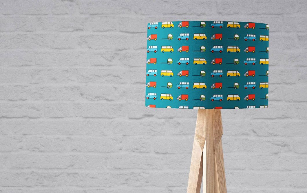 Blue Lampshade with Multicoloured Trucks Design, Ceiling or Table Lamp Shade - Shadow bright