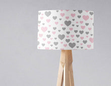 Load image into Gallery viewer, White with Grey and Pink Hearts Lampshade, Ceiling or Table Lamp Shade - Shadow bright
