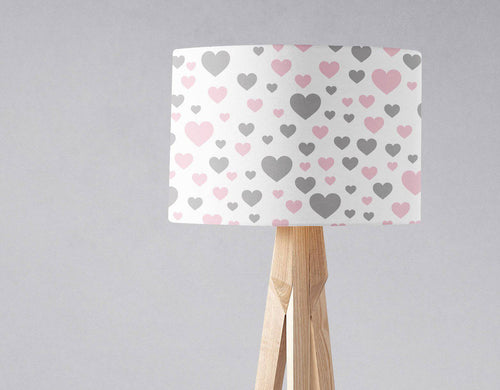 White with Grey and Pink Hearts Lampshade, Ceiling or Table Lamp Shade - Shadow bright