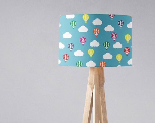 Blue Lampshade with Multicoloured Hot Air Balloons and Clouds, Ceiling or Table Lamp Shade - Shadow bright