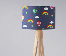 Load image into Gallery viewer, Dark Blue Lampshade with Rainbows, Hot Air Balloons and Clouds, Ceiling  or Table Lamp - Shadow bright
