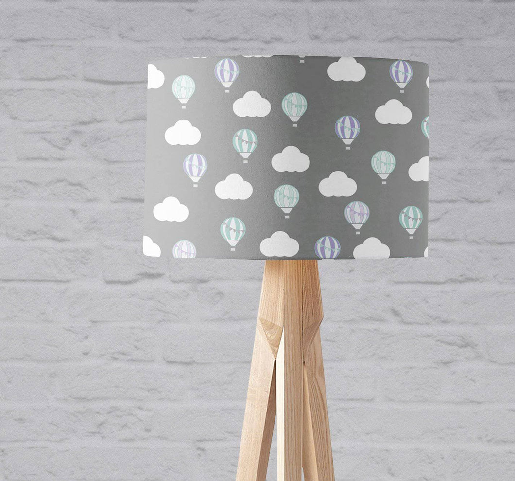 Grey with Hot Air Balloons and Clouds Lampshade, Ceiling or Table Lamp Shade - Shadow bright