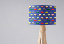 Load image into Gallery viewer, Blue Lampshade with a Multicoloured Camper Van Design, Ceiling or Table Lamp Shade - Shadow bright
