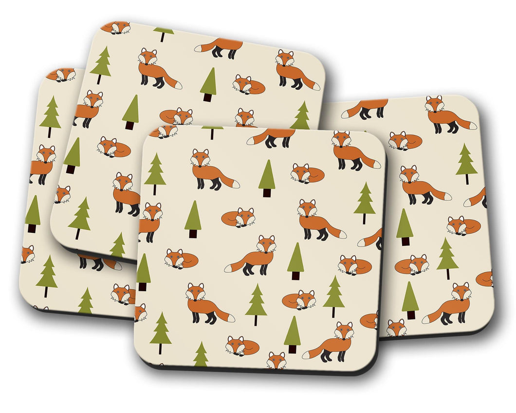 Cream Coaster with a Woodland Foxes Theme, Table Decor Drinks Mat - Shadow bright