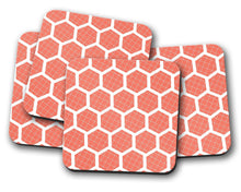 Load image into Gallery viewer, Orange Coasters with a Geometric White Hexagon Design, Table Decor Drinks Mat - Shadow bright
