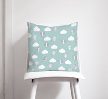 Load image into Gallery viewer, Green Hot Air Balloon and Clouds Design Cushion, Throw Pillow - Shadow bright
