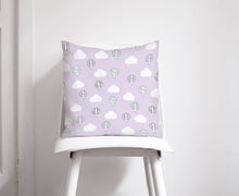 Load image into Gallery viewer, Lilac Hot Air Balloons and Clouds Design Cushion, Throw Pillow - Shadow bright
