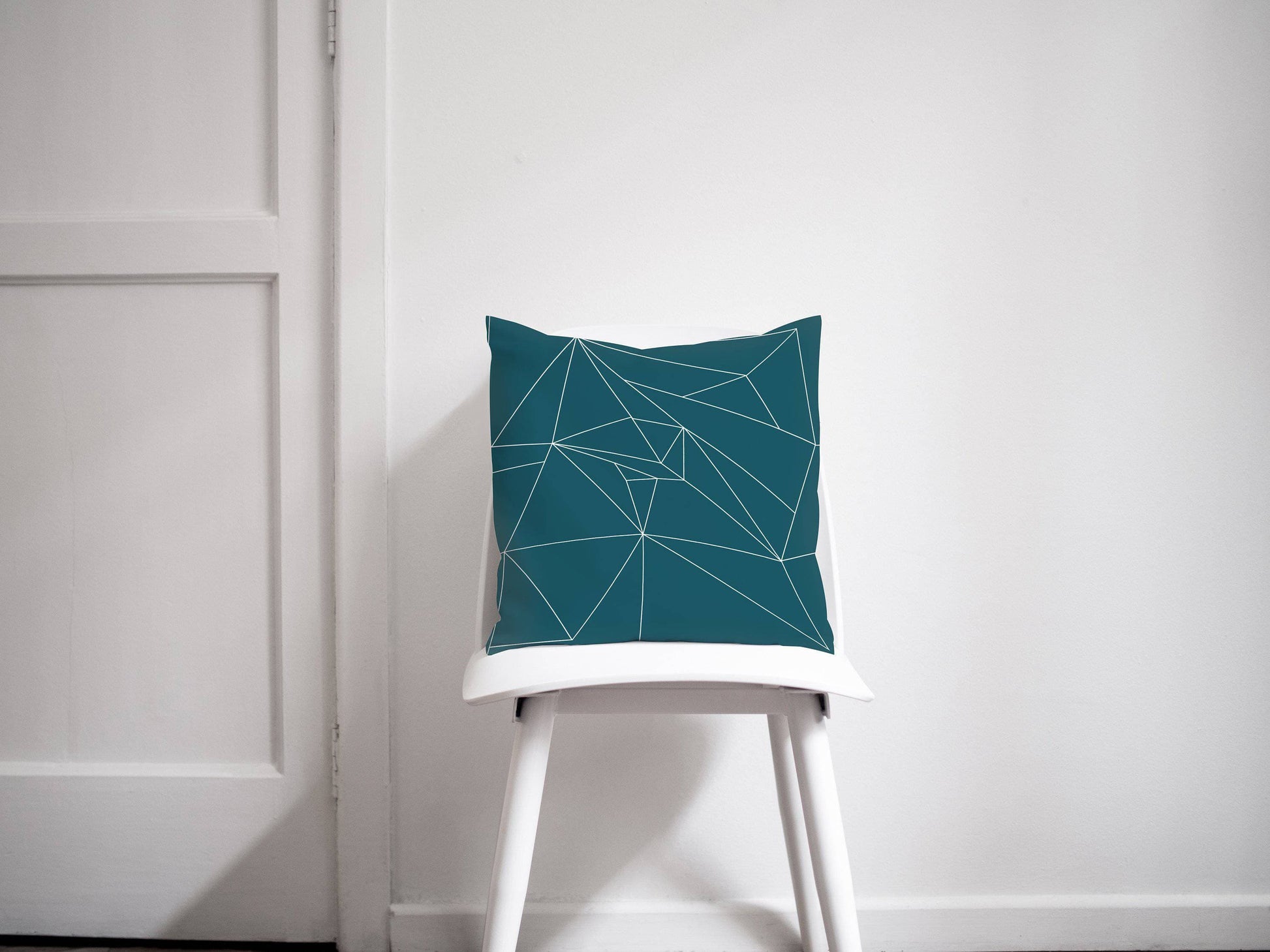 Teal Cushion with a White Geometric Line Design, Throw Pillow - Shadow bright