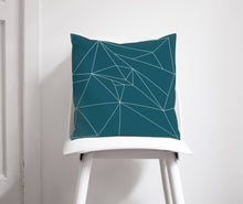 Load image into Gallery viewer, Teal Cushion with a White Geometric Line Design, Throw Pillow - Shadow bright
