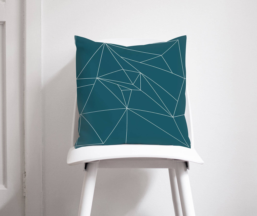 Teal Cushion with a White Geometric Line Design, Throw Pillow - Shadow bright