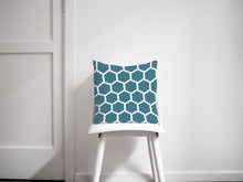 Load image into Gallery viewer, Teal Cushion with a White Hexagon Design, Throw Pillow - Shadow bright
