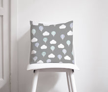 Load image into Gallery viewer, Grey with Hot Air Balloons and Clouds Design Cushion, Throw Pillow - Shadow bright
