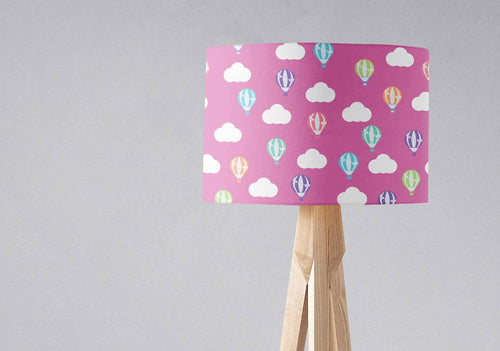 Pink Lampshade with Multicoloured Hot Air Balloons and Clouds, Ceiling or Table Lamp Shade - Shadow bright