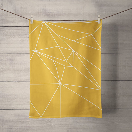 Yellow Tea Towel with a White Geometric Line Design, Dish Towel, Kitchen Towel - Shadow bright