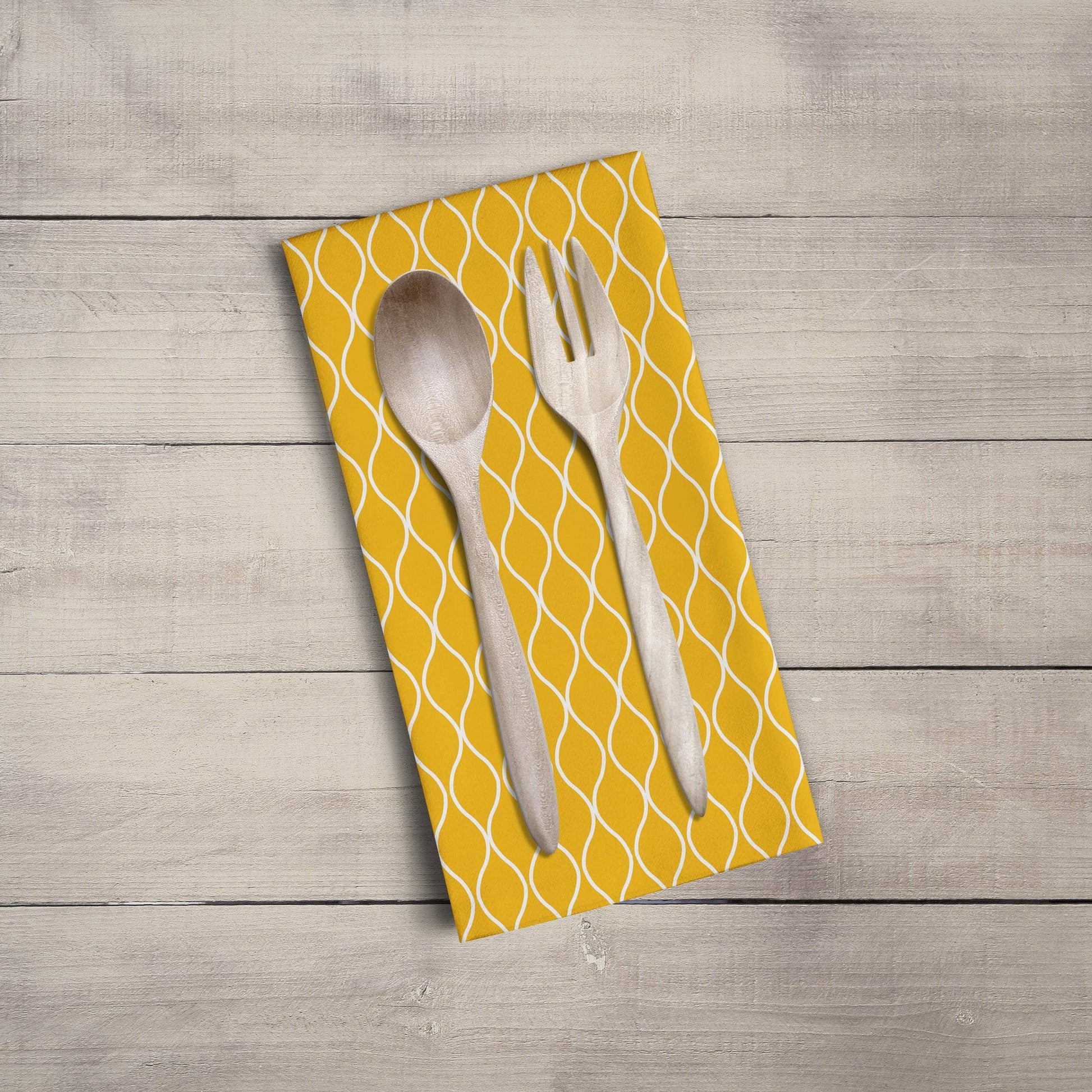 Mustard Yellow Tea Towel with a White Geometric Design, Dish Towel, Kitchen Towel - Shadow bright