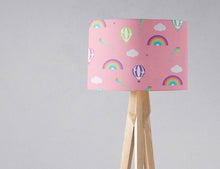 Load image into Gallery viewer, Pink Lampshade with Rainbows, Hot Air Balloons and Clouds, Ceiling or Table Lamp Shade - Shadow bright

