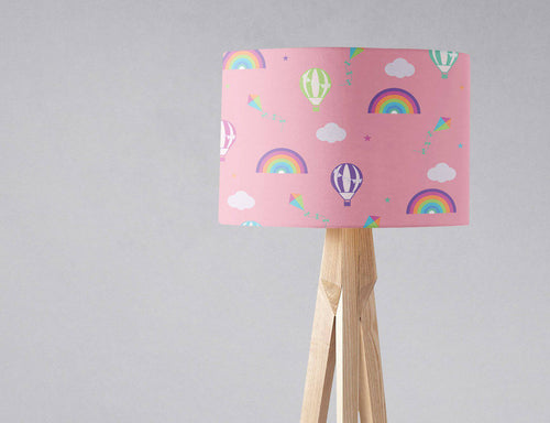 Pink Lampshade with Rainbows, Hot Air Balloons and Clouds, Ceiling or Table Lamp Shade - Shadow bright