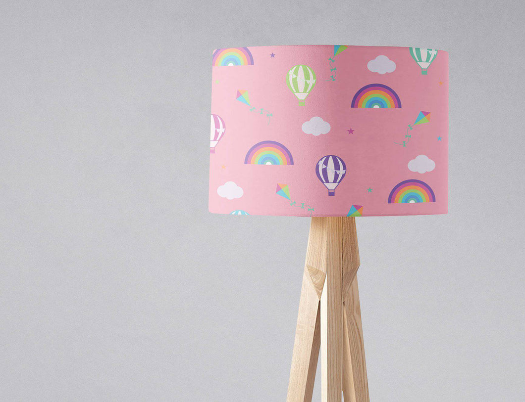 Pink Lampshade with Rainbows, Hot Air Balloons and Clouds, Ceiling or Table Lamp Shade - Shadow bright
