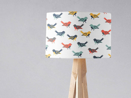 White with Multicoloured Birds Lampshade, Ceiling or Table Lamp Shade - Shadow bright
