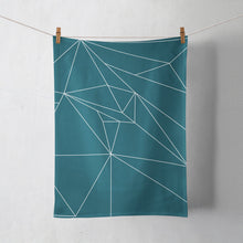 Load image into Gallery viewer, Teal Tea Towel with a White Line Geometric Design, Dish Towel, Kitchen Towel - Shadow bright
