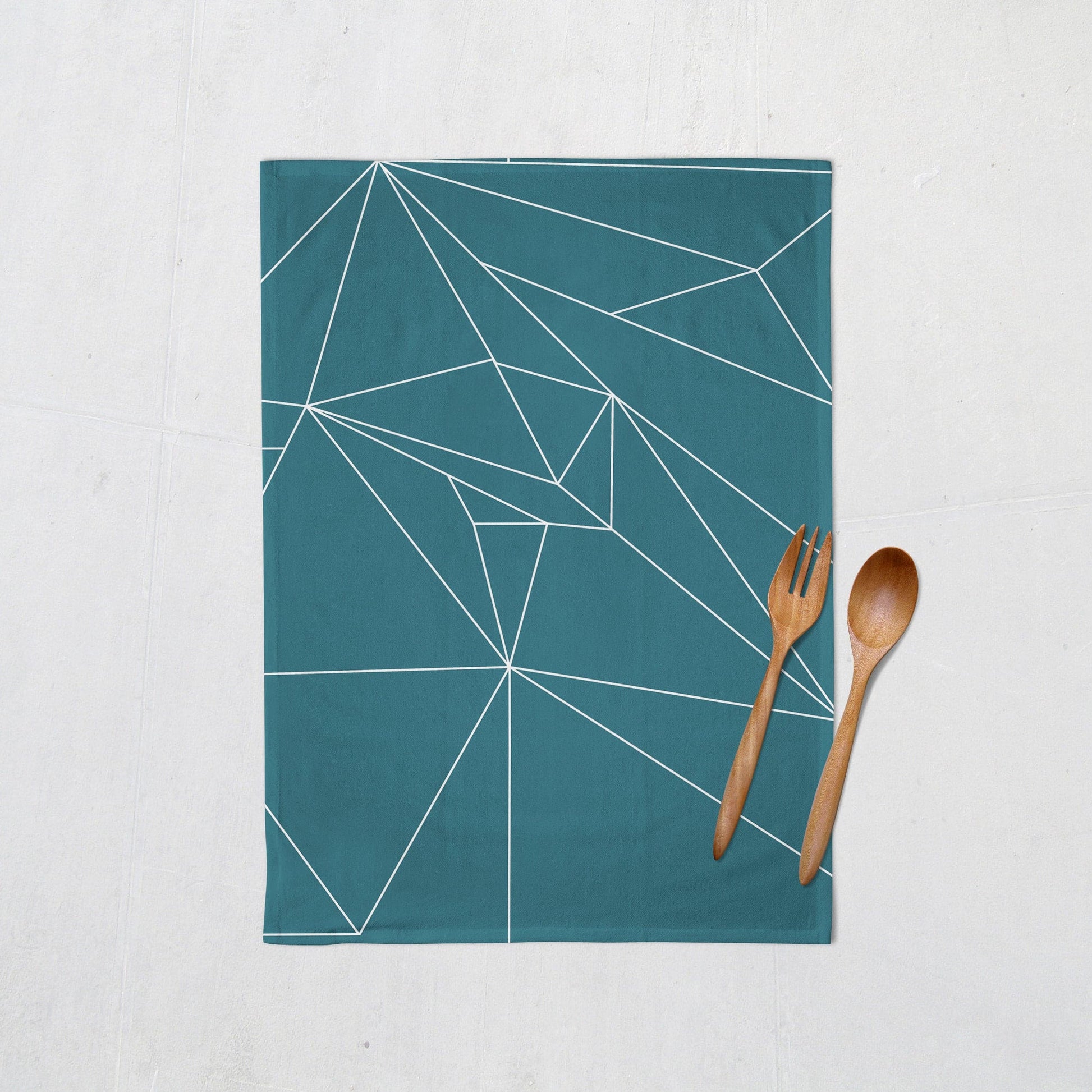 Teal Tea Towel with a White Line Geometric Design, Dish Towel, Kitchen Towel - Shadow bright