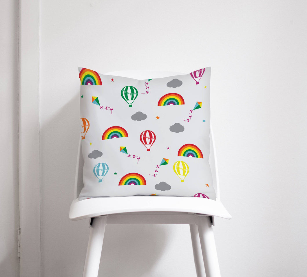 Rainbows and Multicoloured Hot Air Balloons Design Cushion, Throw Pillow - Shadow bright