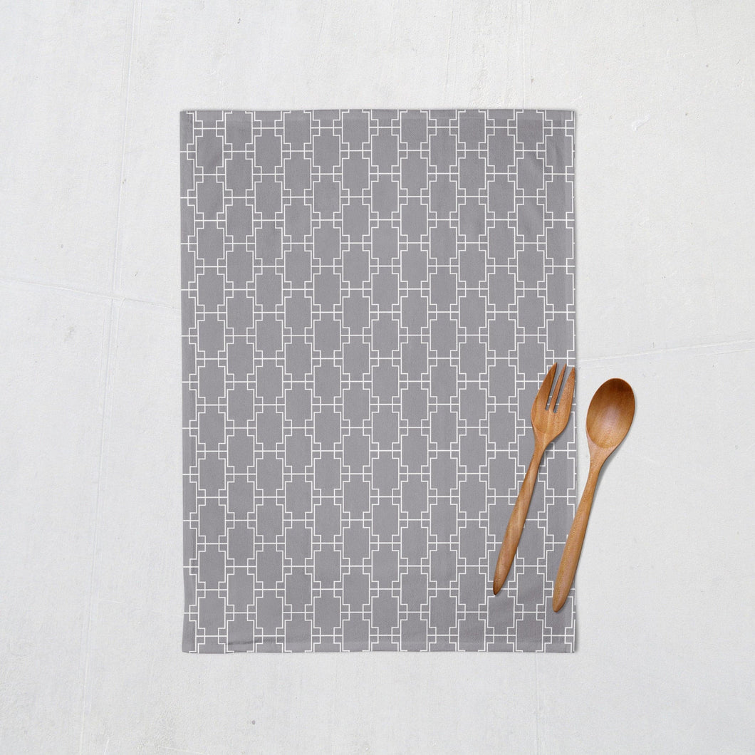 Grey Tea Towel with a White Geometric Design, Dish Towel, Kitchen Towel - Shadow bright