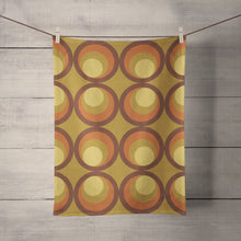 Load image into Gallery viewer, Mustard Yellow Tea Towel with Orange and Brown Retro Design, Dish Towels, Kitchen Towels - Shadow bright
