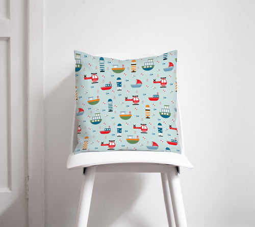 Pale Blue Cushion with a Seaside Theme Design, Throw Pillow - Shadow bright